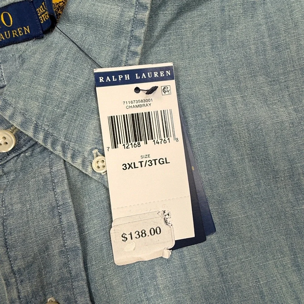 Polo Ralph Lauren Men 3XLT Button Down Shirt Blue Chambray Classic Fit Tall NWT